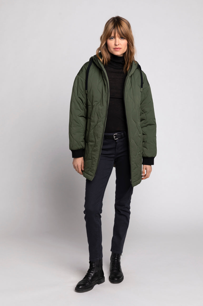 SAOU Parka-Oversized quilted parka in khaki water-repellent fabric