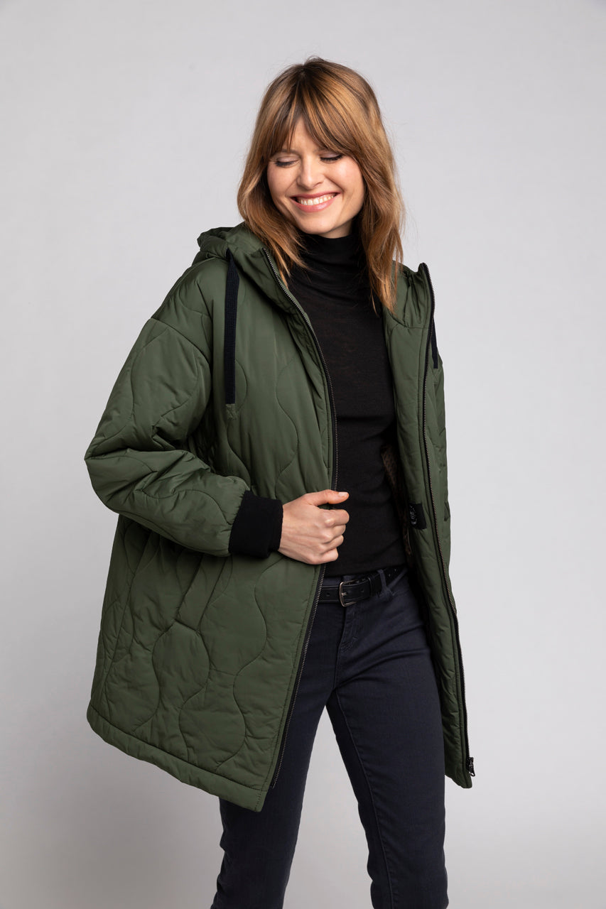 SAOU Parka-Oversized quilted parka in khaki water-repellent fabric