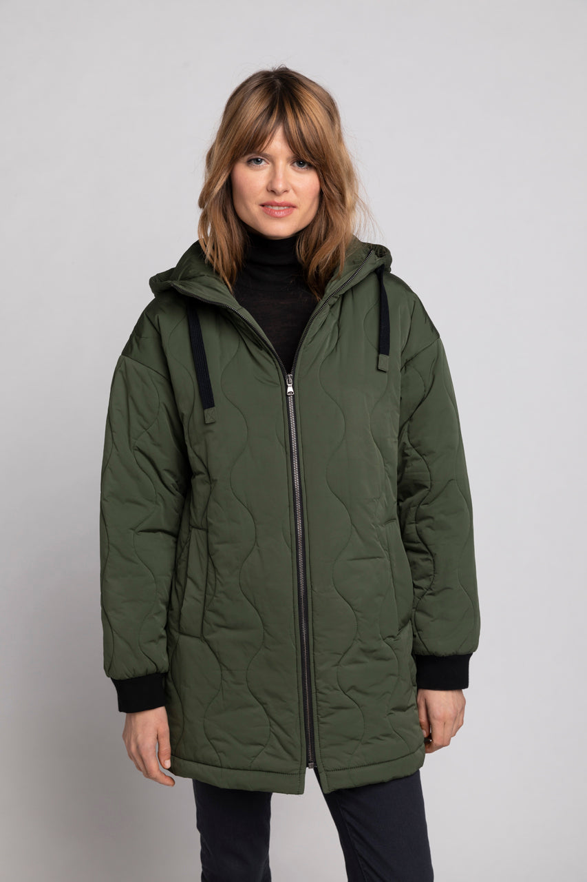 SAOU Parka-Oversized quilted parka in khaki water-repellent fabric