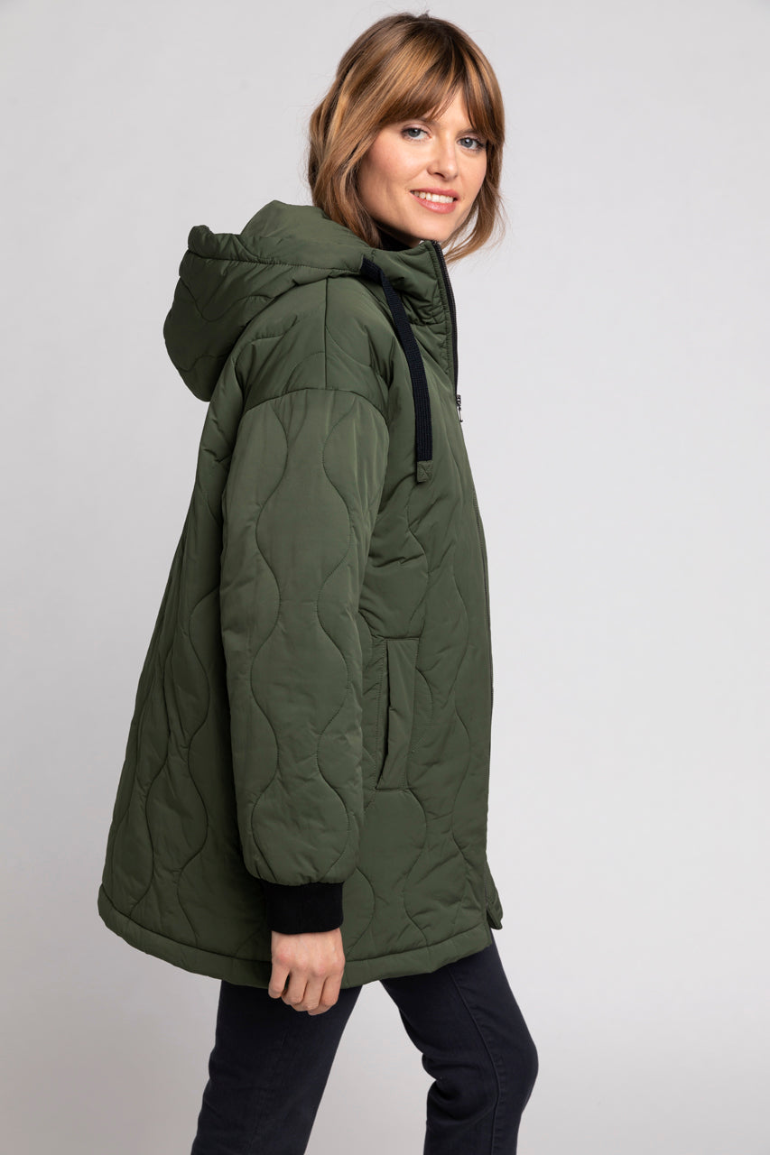 SAOU Parka-Oversized quilted parka in khaki water-repellent fabric