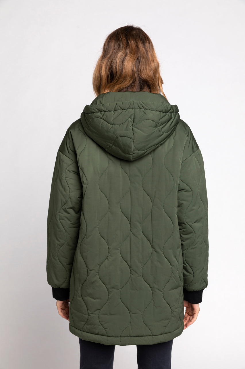 SAOU Parka-Oversized quilted parka in khaki water-repellent fabric