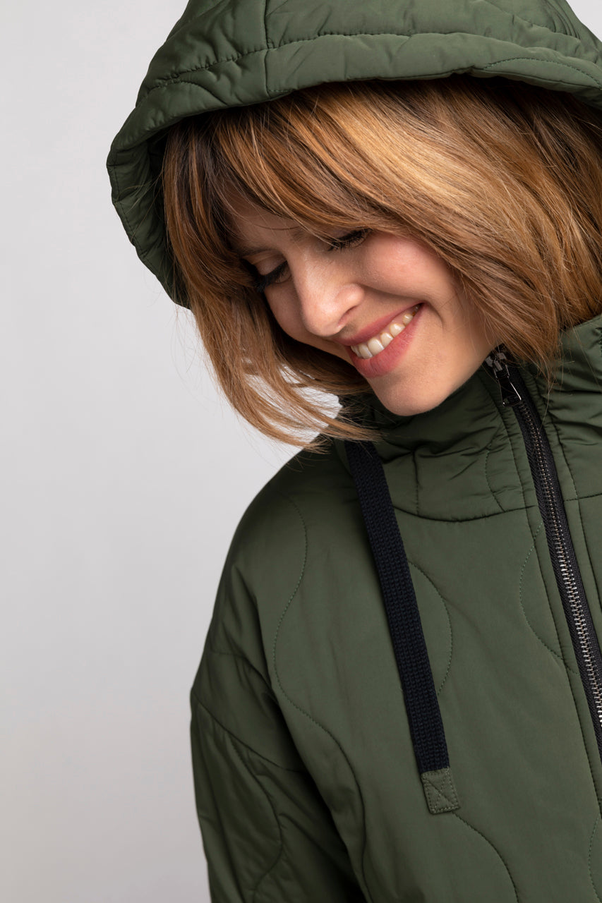 SAOU Parka-Oversized quilted parka in khaki water-repellent fabric