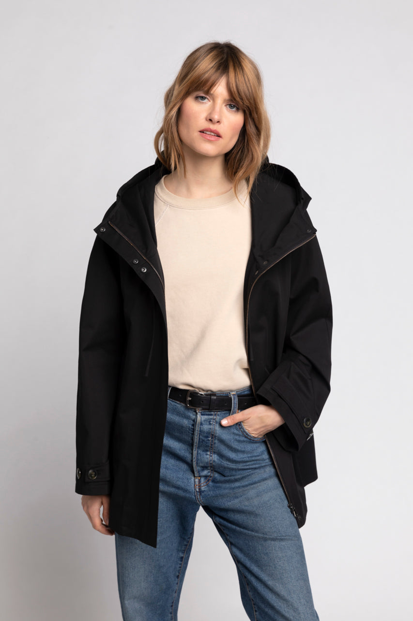 RAVEL parka-Loose parka in pure black cotton