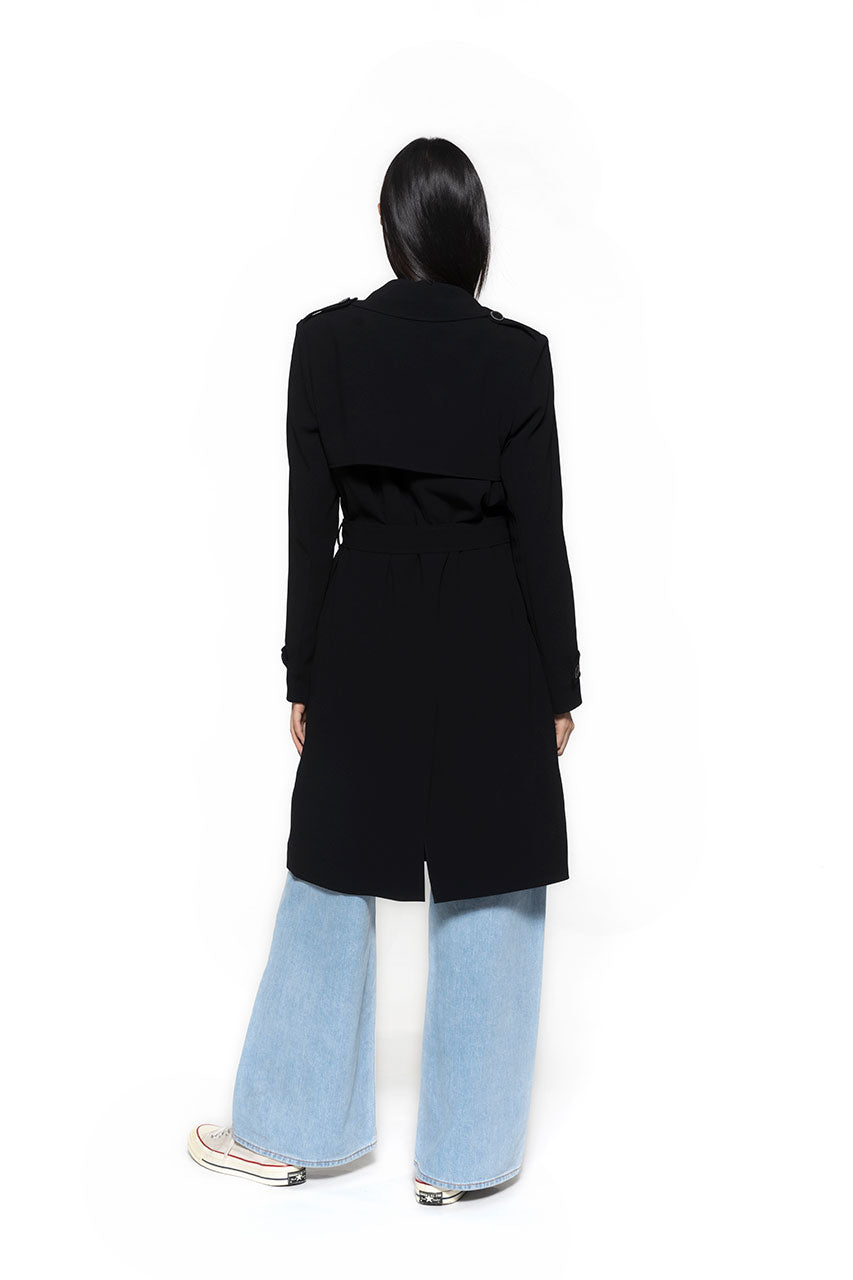 Black trench BEDELINE-Trench in black fluid fabric