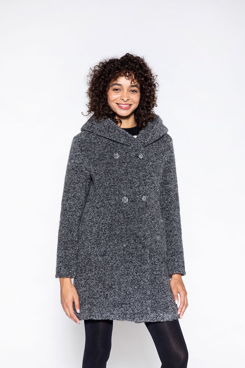 Ricoux warm black alpaca coat - Hooded coat in virgin wool and black alpaca