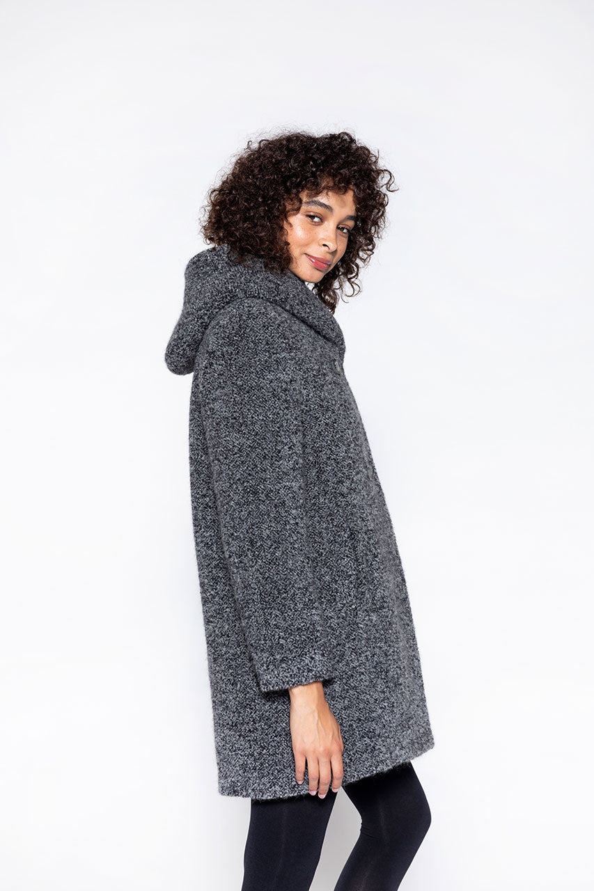 Ricoux warm black alpaca coat - Hooded coat in virgin wool and black alpaca