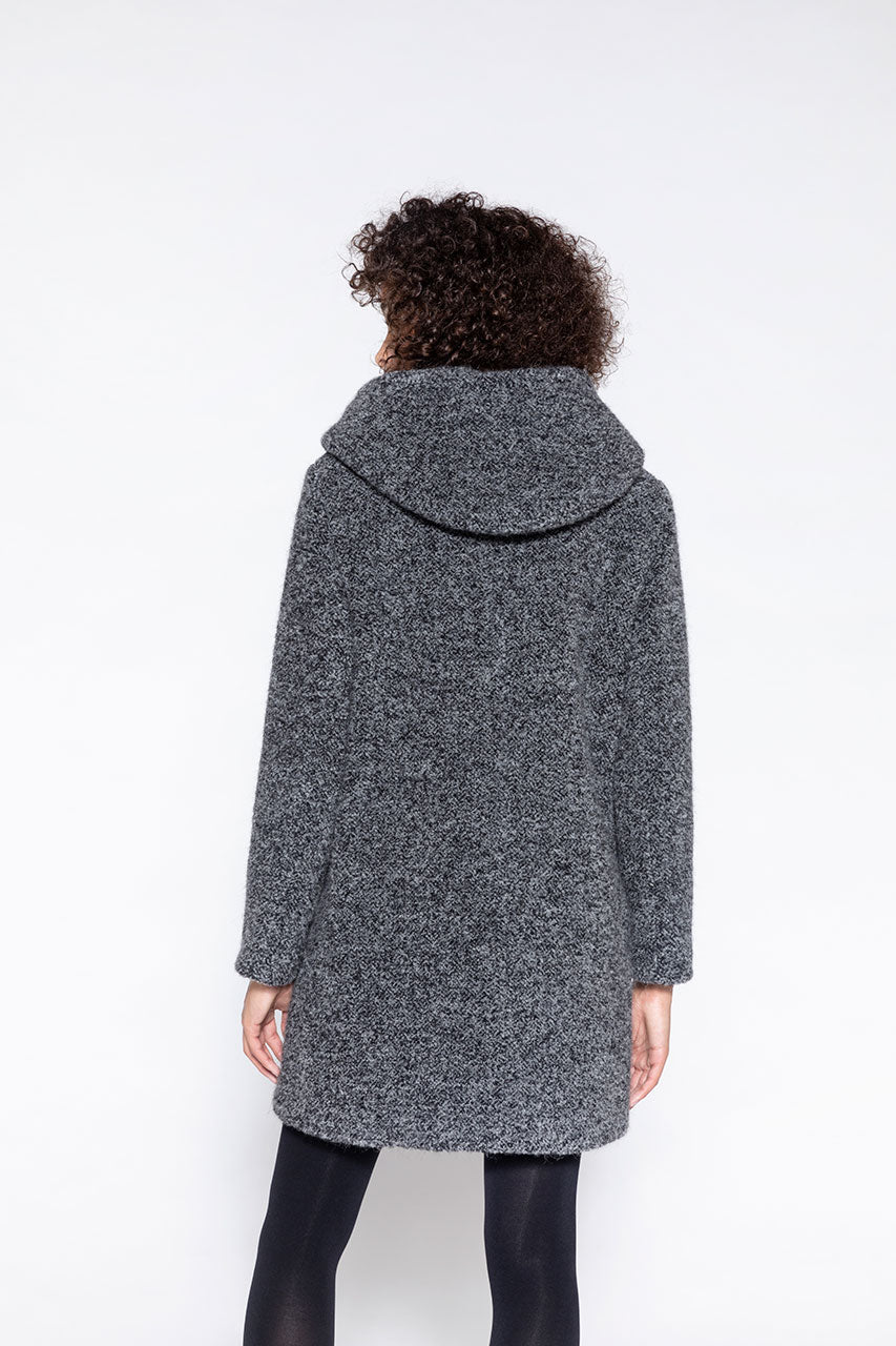 Ricoux warm black alpaca coat - Hooded coat in virgin wool and black alpaca