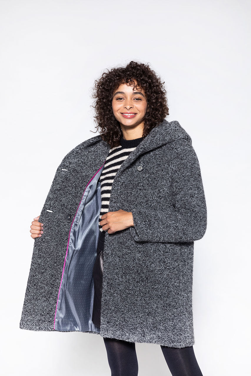 Ricoux warm black alpaca coat - Hooded coat in virgin wool and black alpaca