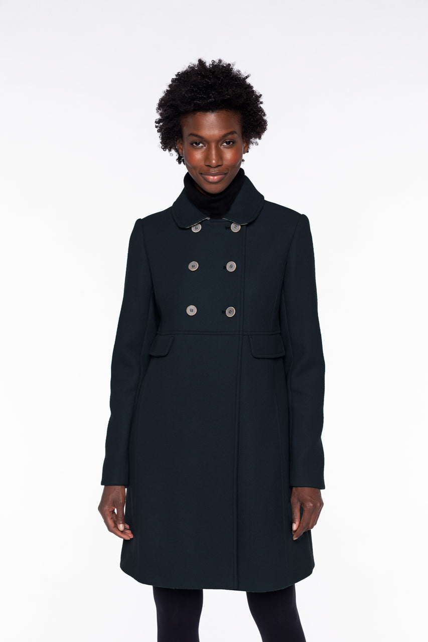 CHABOTTES coat-Retro coat in navy blue wool cloth