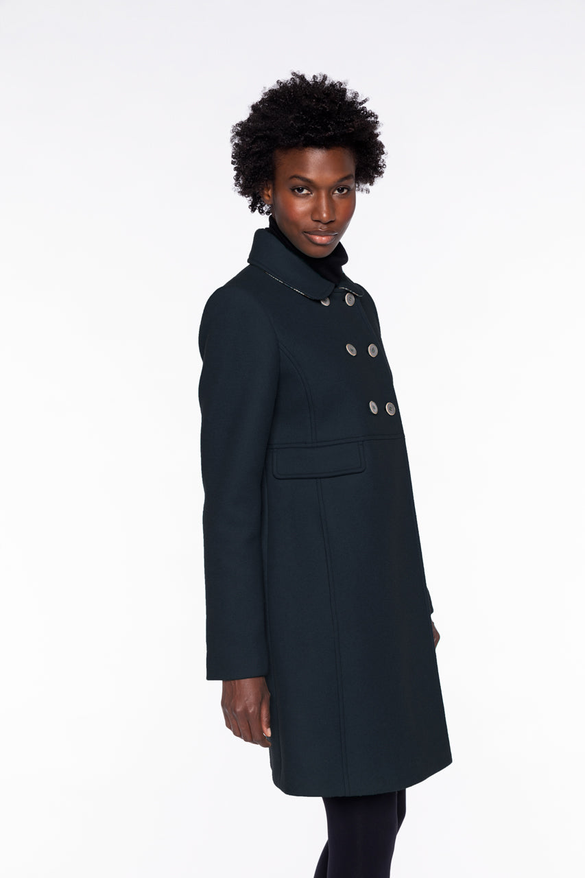 CHABOTTES coat-Retro coat in navy blue wool cloth