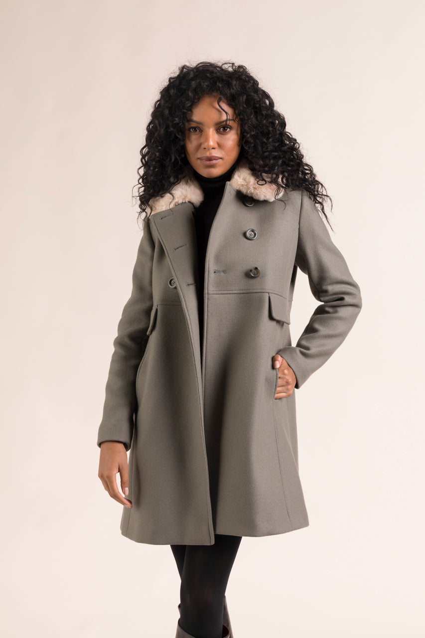 CHABOTTES coat-Feminine mid-length coat in gray virgin wool cloth