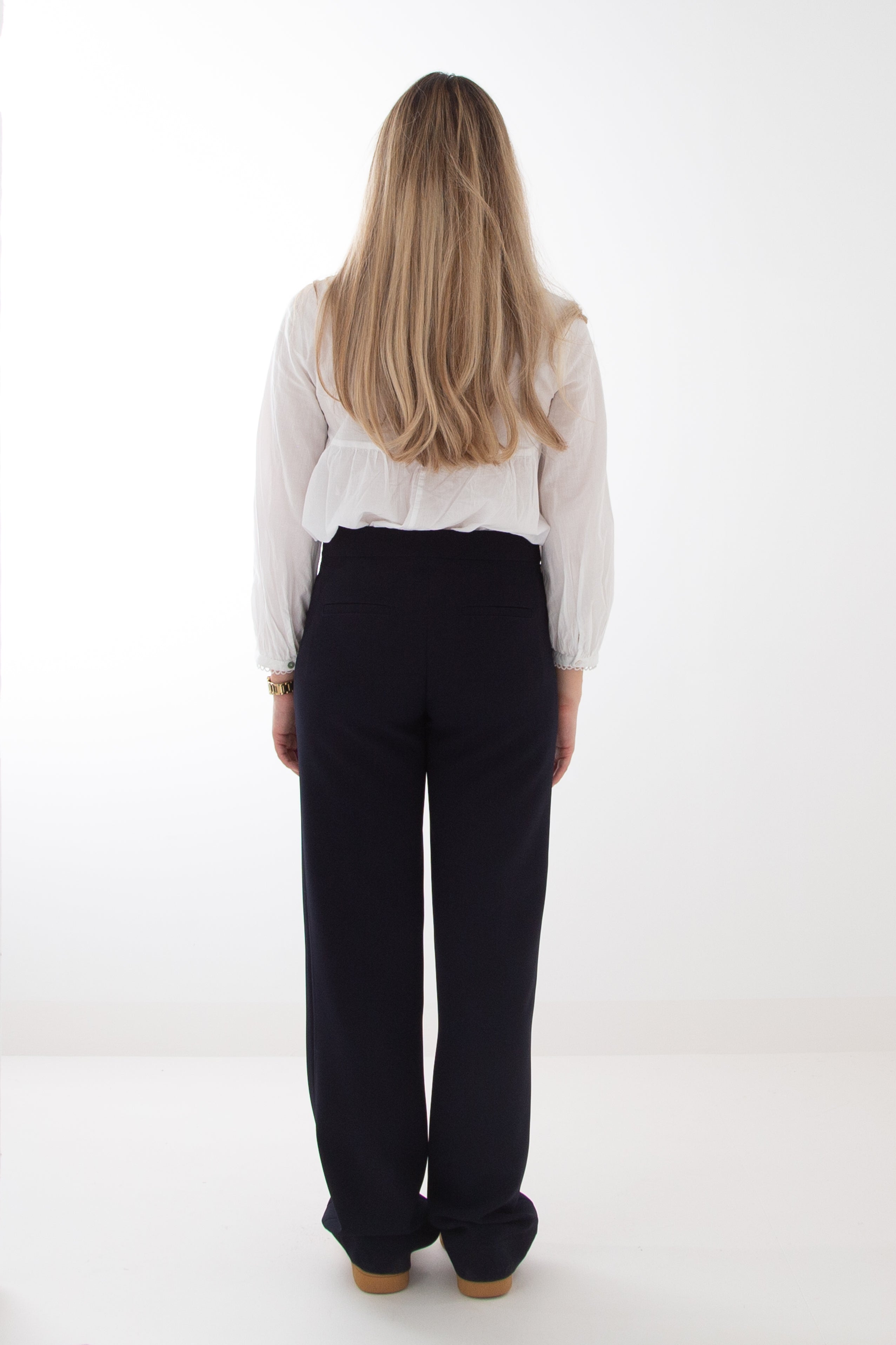 SETH straight and wide pants in flowing navy blue fabric