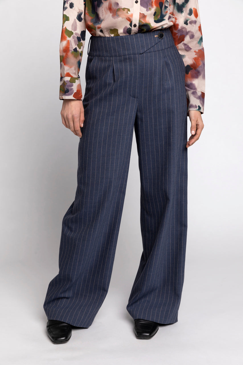 ARRANDAS pants-High waist pants in blue suit fabric