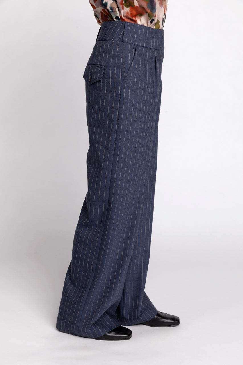 ARRANDAS pants-High waist pants in blue suit fabric