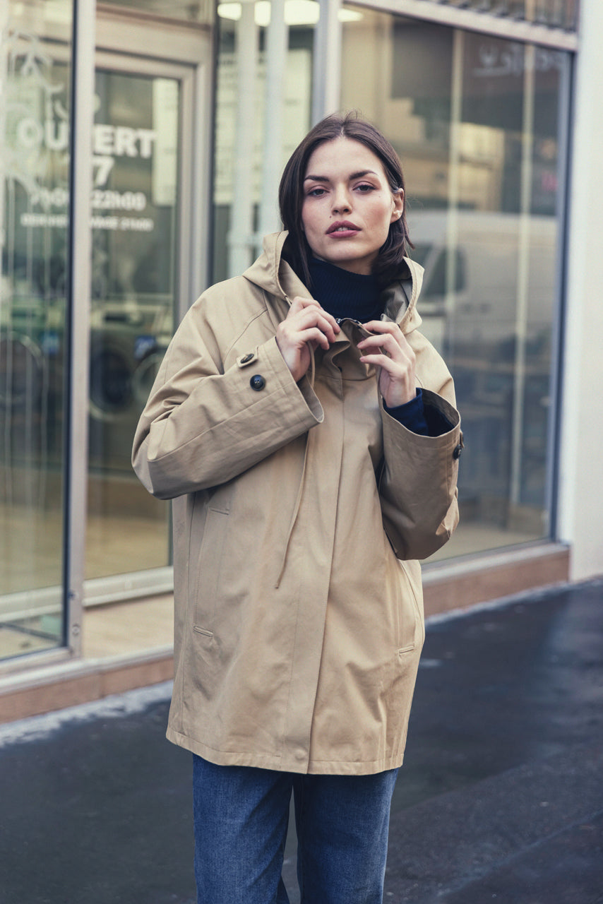 RAVEL parka-Loose parka in pure beige cotton