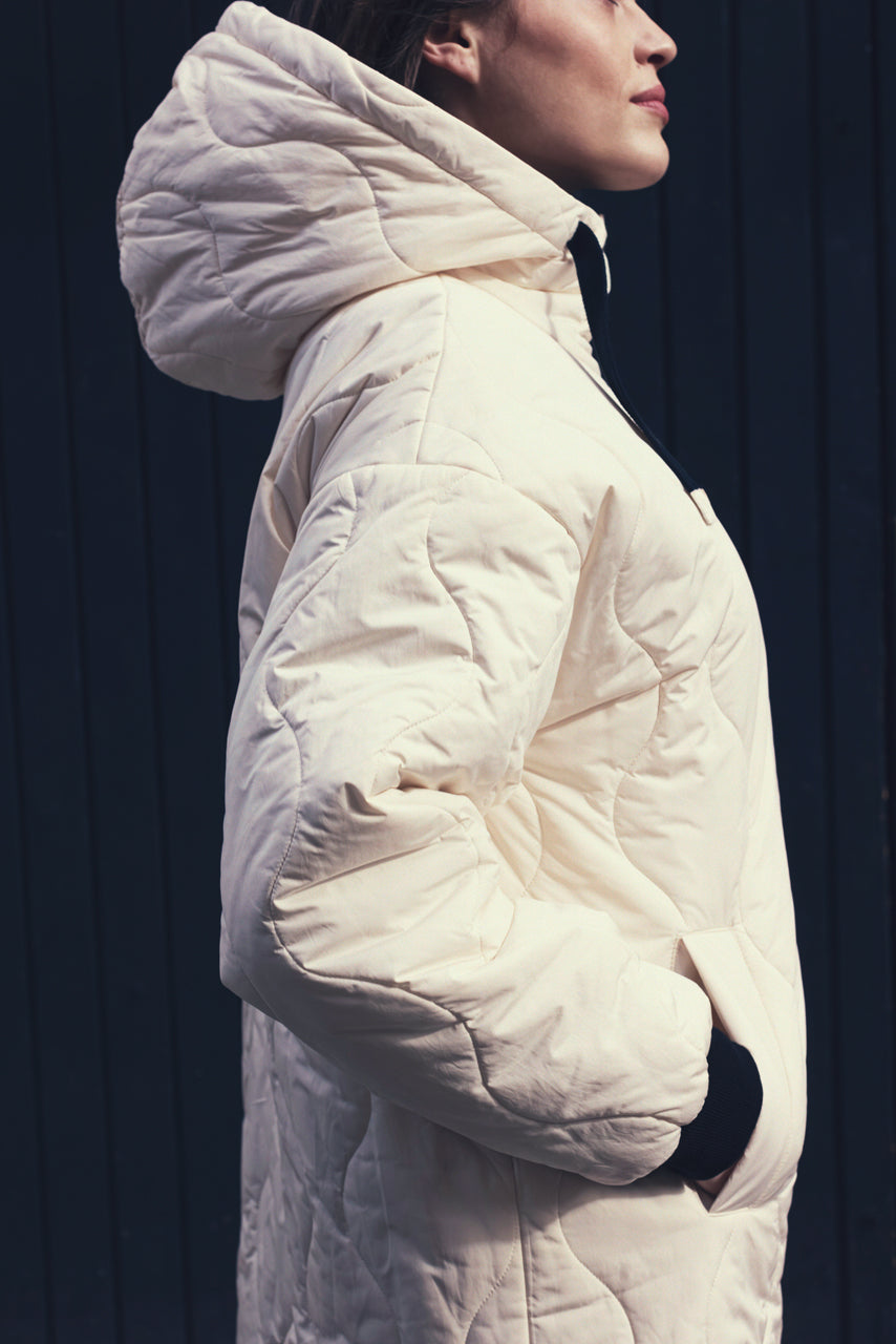 SAOU Parka-Oversized quilted parka in cream water-repellent fabric