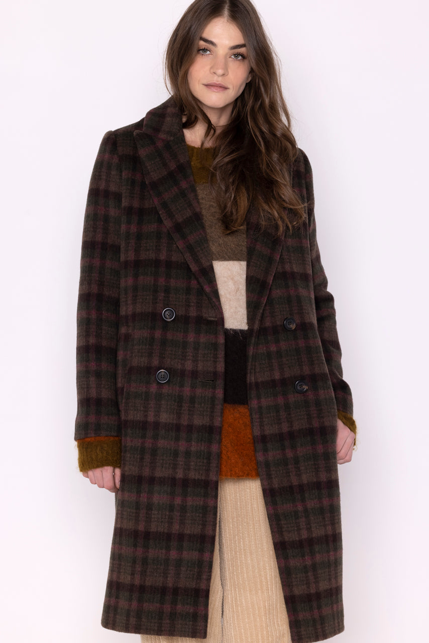 SENLIS overcoat-Straight velvet-style check overcoat