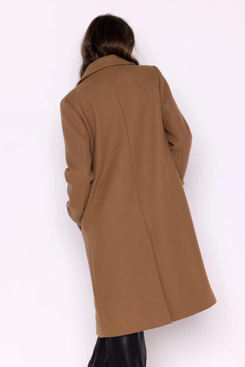 SENLIS overcoat-Minimalist straight overcoat in camel virgin wool