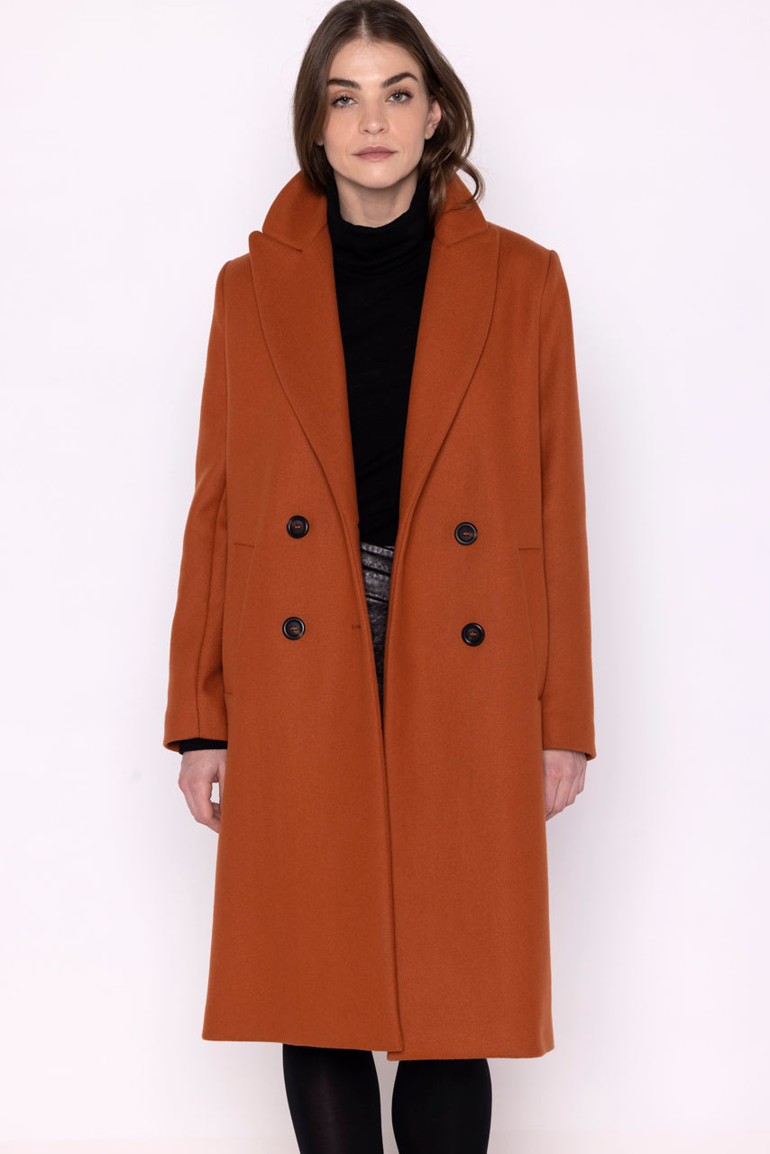 SENLIS Overcoat-Minimalist straight overcoat in orange virgin wool