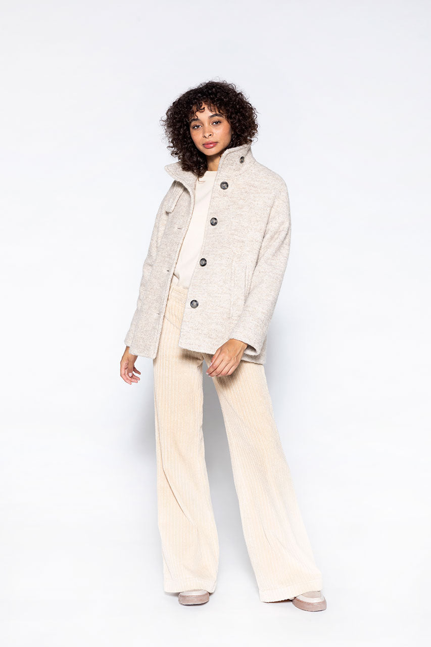 Short Somain sand tweed coat-Short stand-up collar sand tweed coat