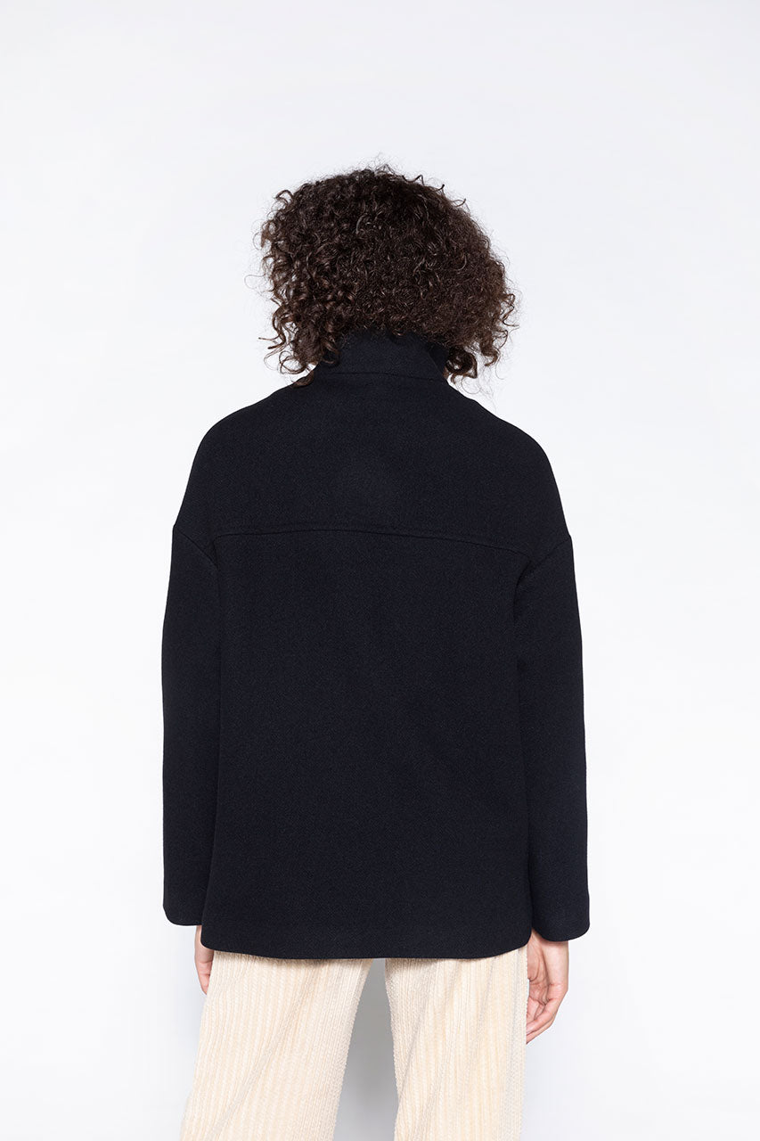 Short black Somain coat-Short black coat with stand-up collar