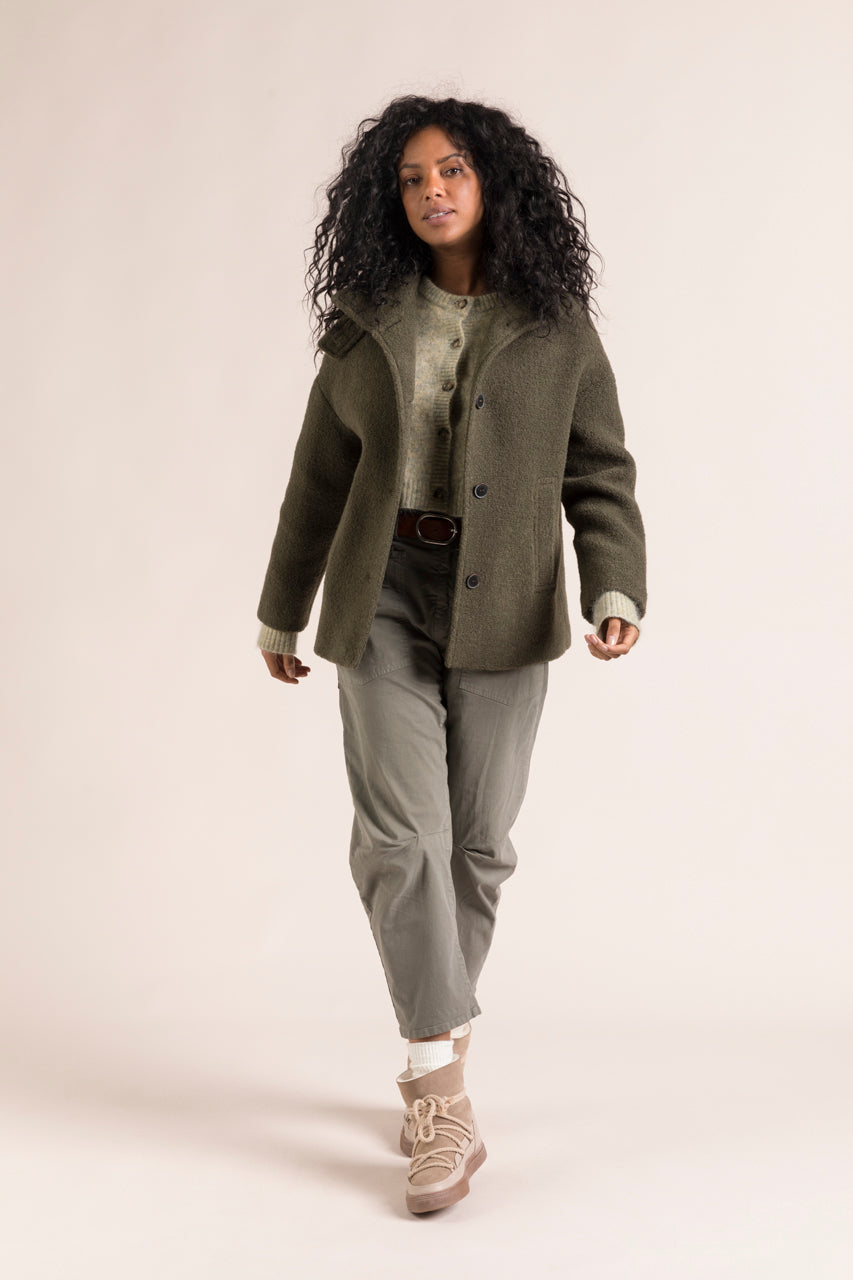 SOMAIN coat-Oversized short coat in khaki virgin wool terry