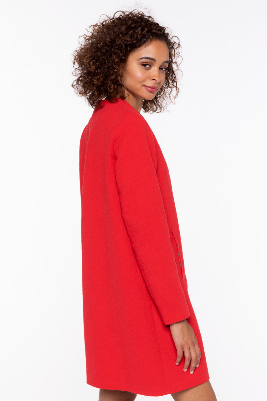 FELCE coat-Plain collarless coat in red cotton