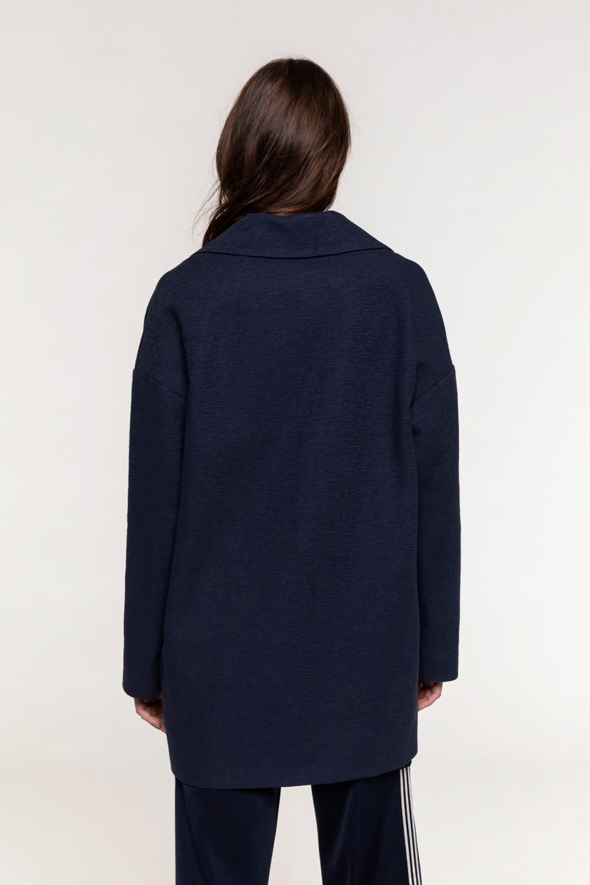 ALLERY navy oversized short coat-Navy blue oversized short coat in pure cotton