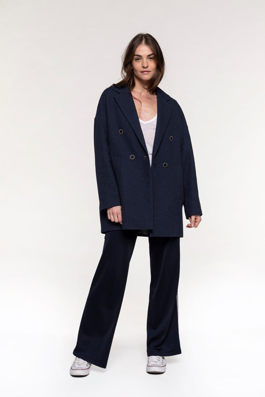 ALLERY navy oversized short coat-Navy blue oversized short coat in pure cotton