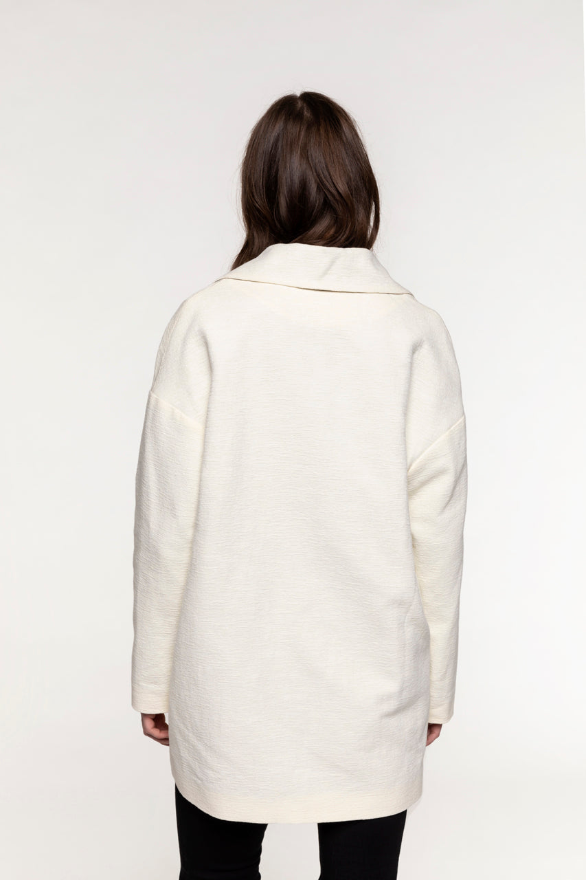 ALLERY short ecru oversized coat-Short oversized ecru coat in pure cotton