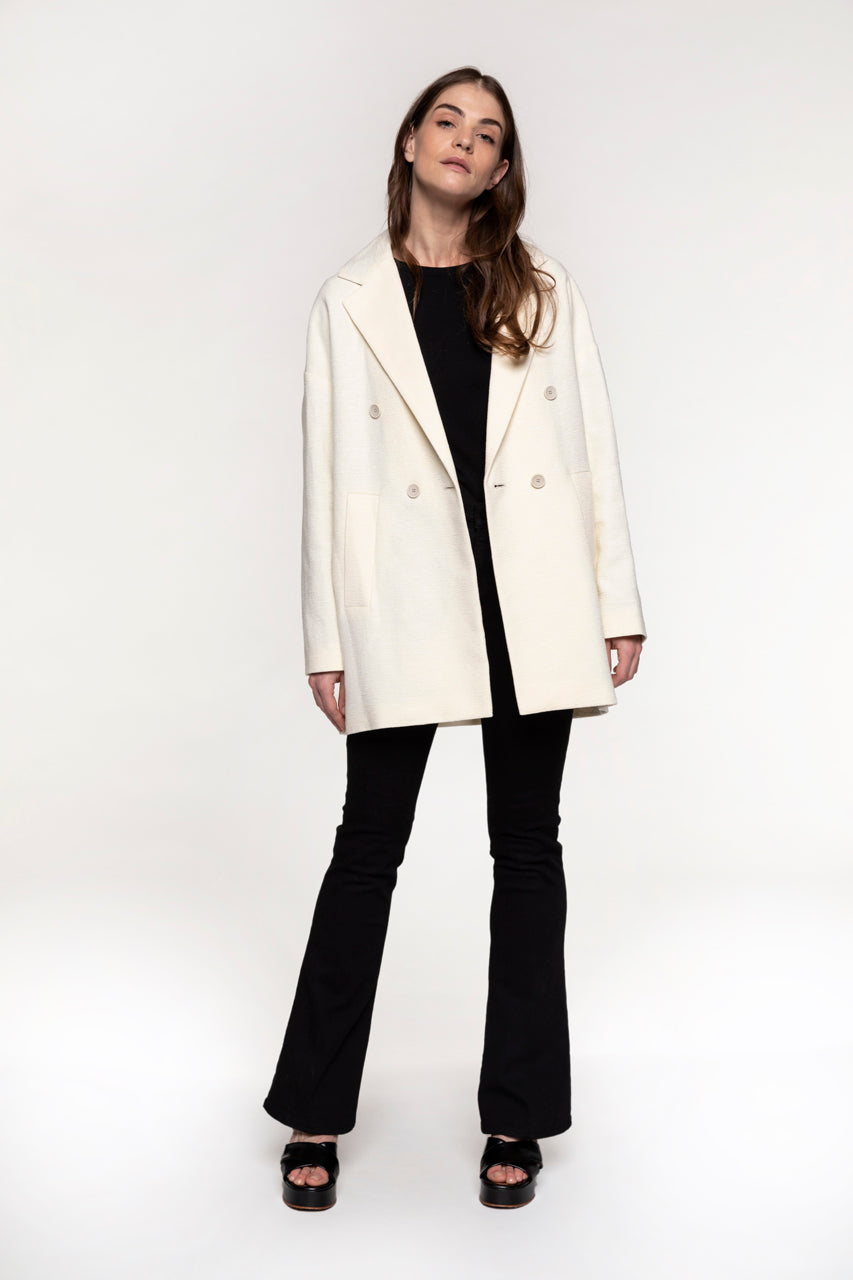ALLERY short ecru oversized coat-Short oversized ecru coat in pure cotton