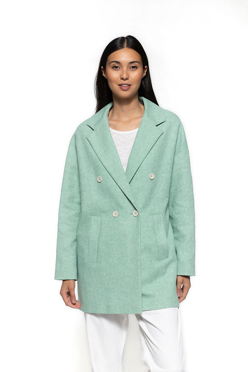 ALLERY short oversized almond coat-Short oversized almond coat in pure cotton