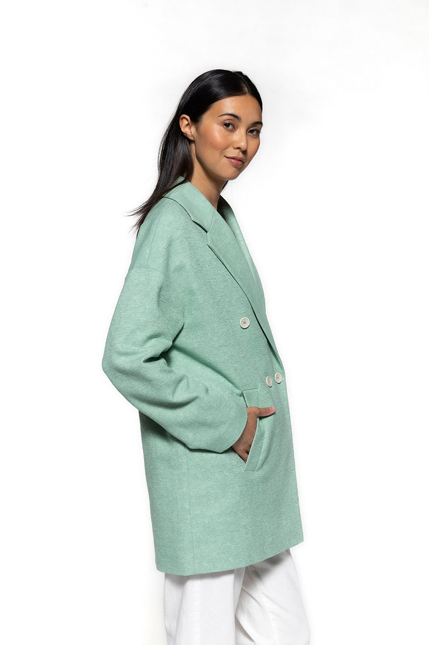 ALLERY short oversized almond coat-Short oversized almond coat in pure cotton