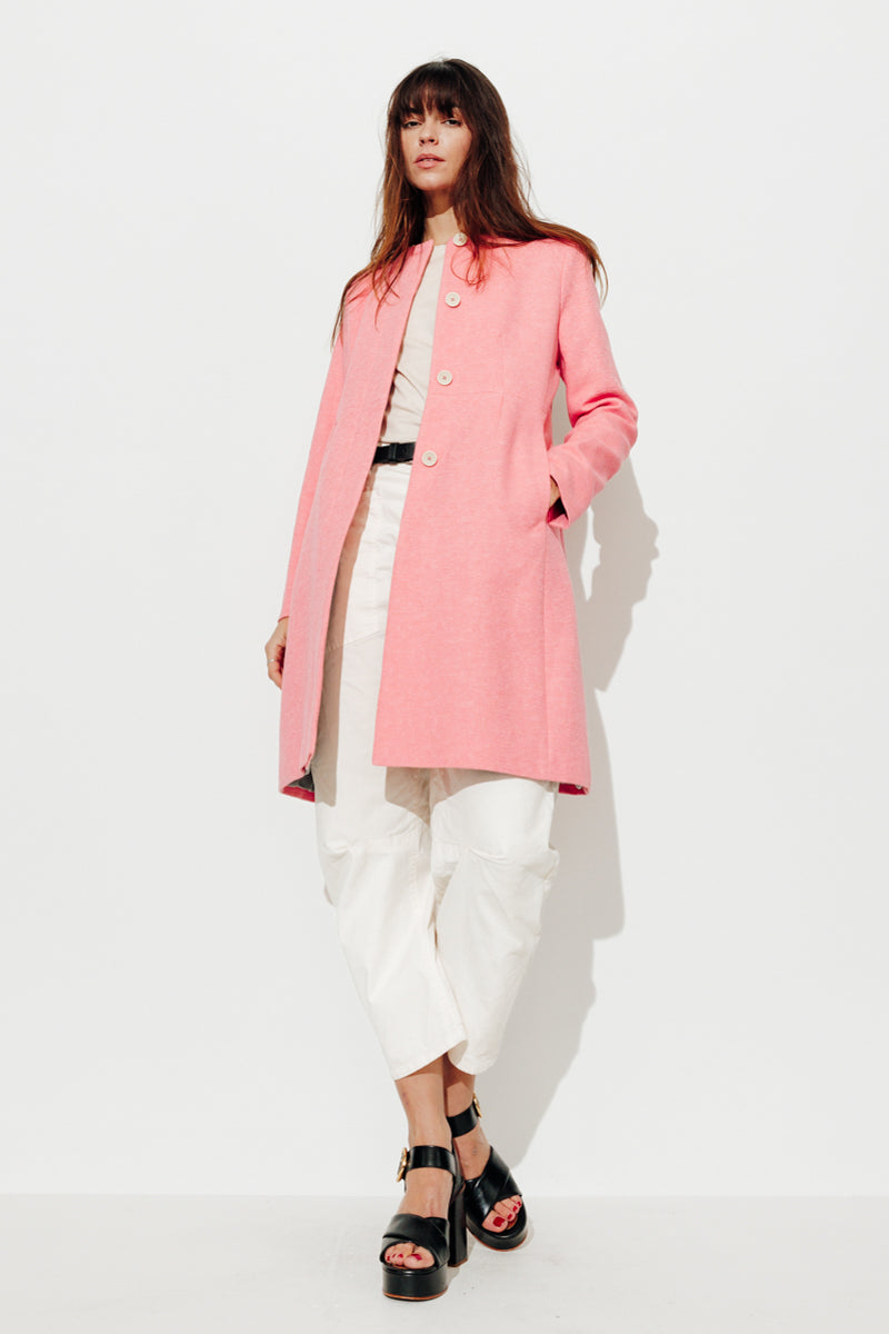 SOVERIA pink fitted collarless coat-Pink fitted collarless coat