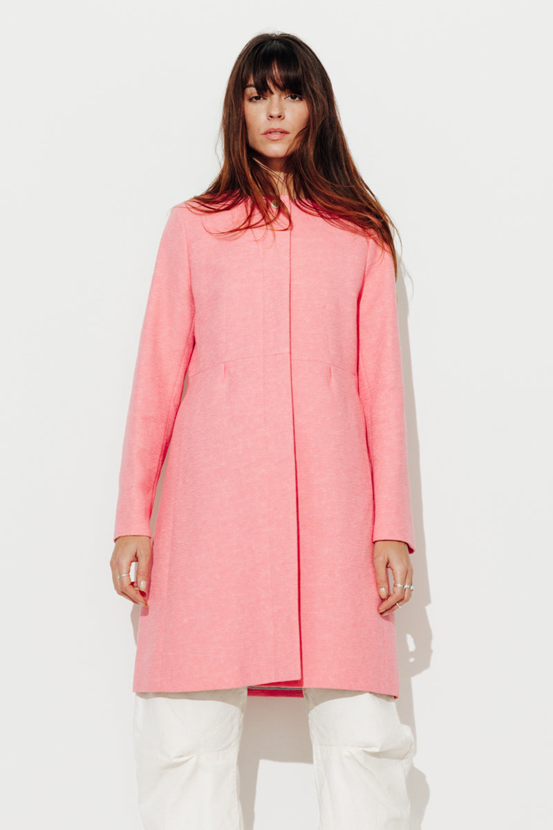 SOVERIA pink fitted collarless coat-Pink fitted collarless coat