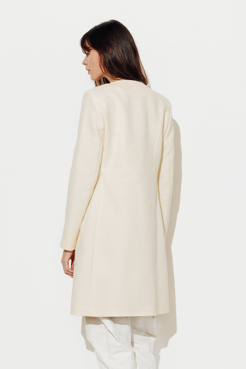 SOVERIA ecru fitted collarless coat-Ecru fitted collarless coat