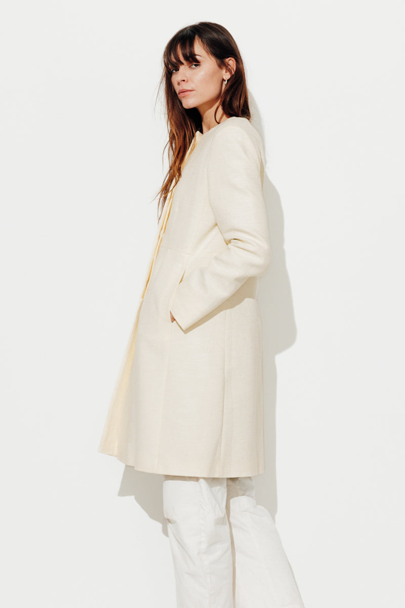 SOVERIA ecru fitted collarless coat-Ecru fitted collarless coat