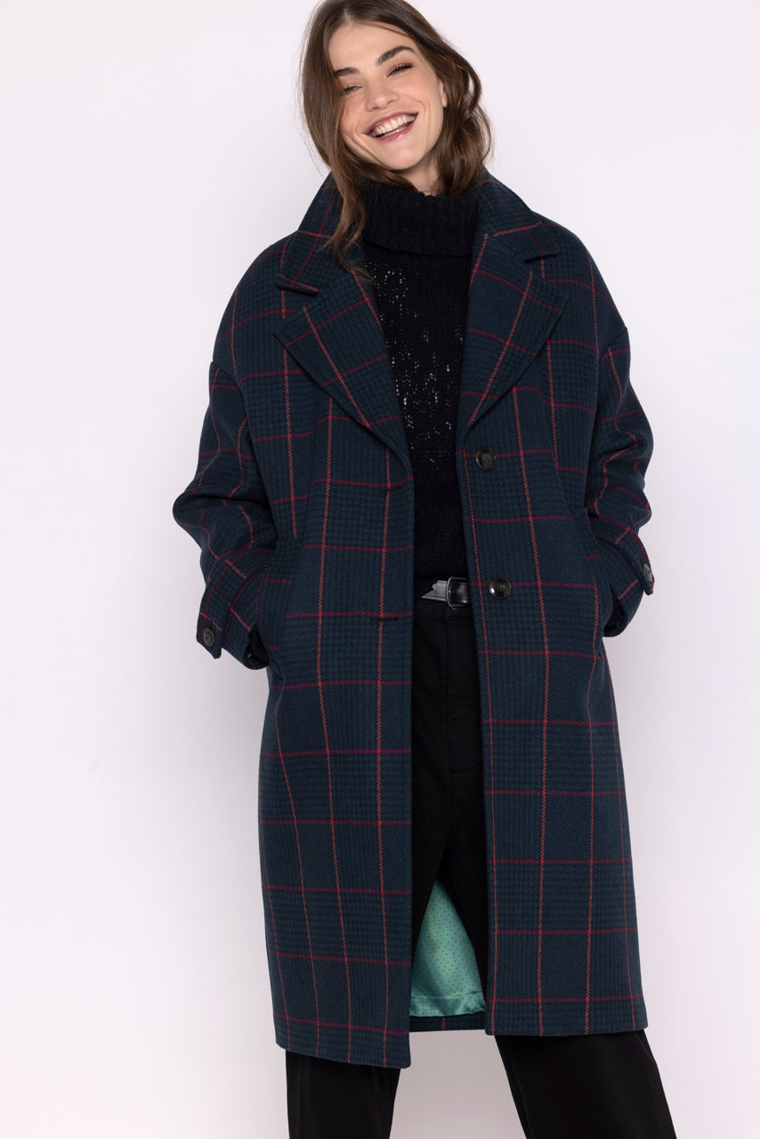 Coat MOLINOT-Long oversized coat with fancy checks