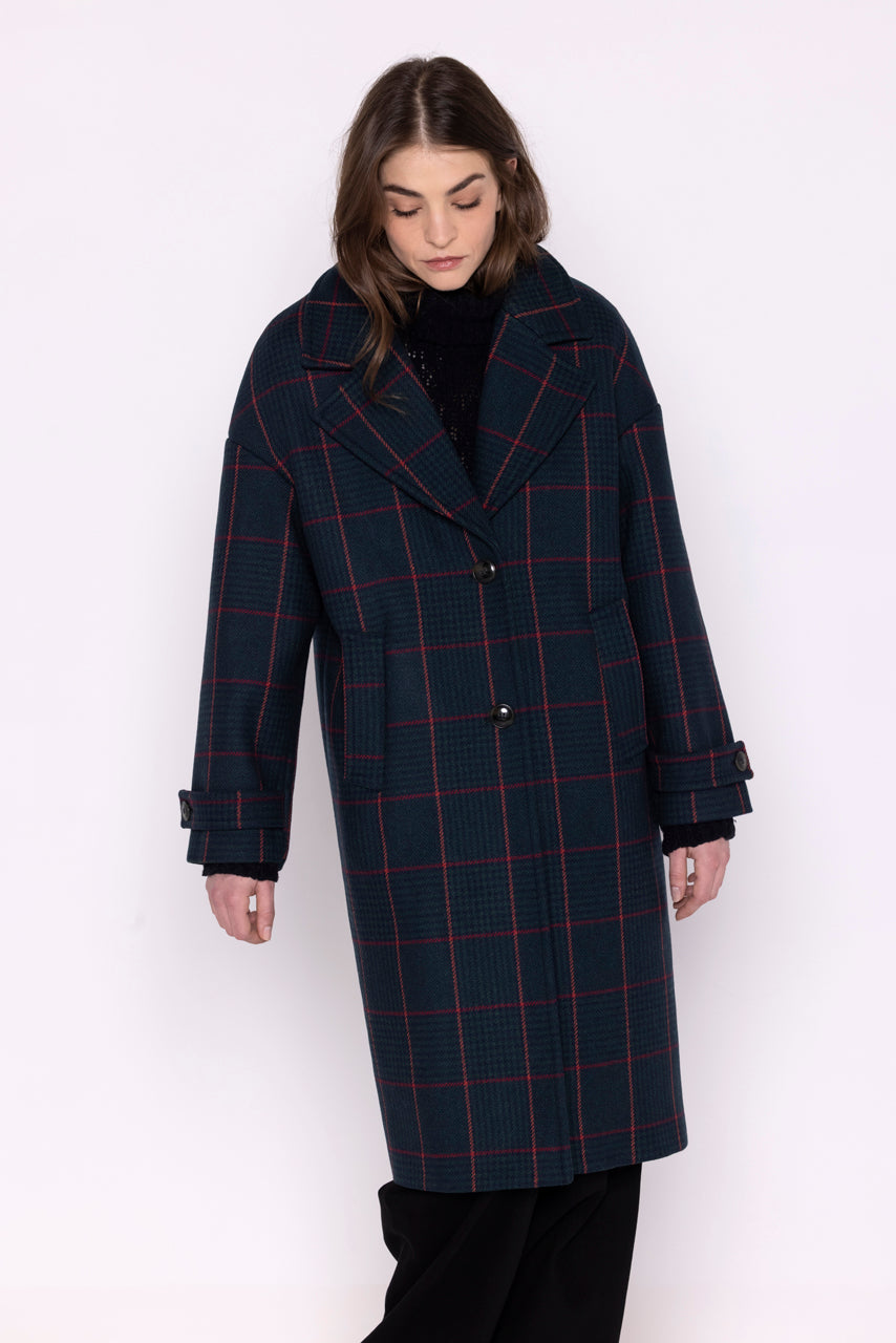 Coat MOLINOT-Long oversized coat with fancy checks