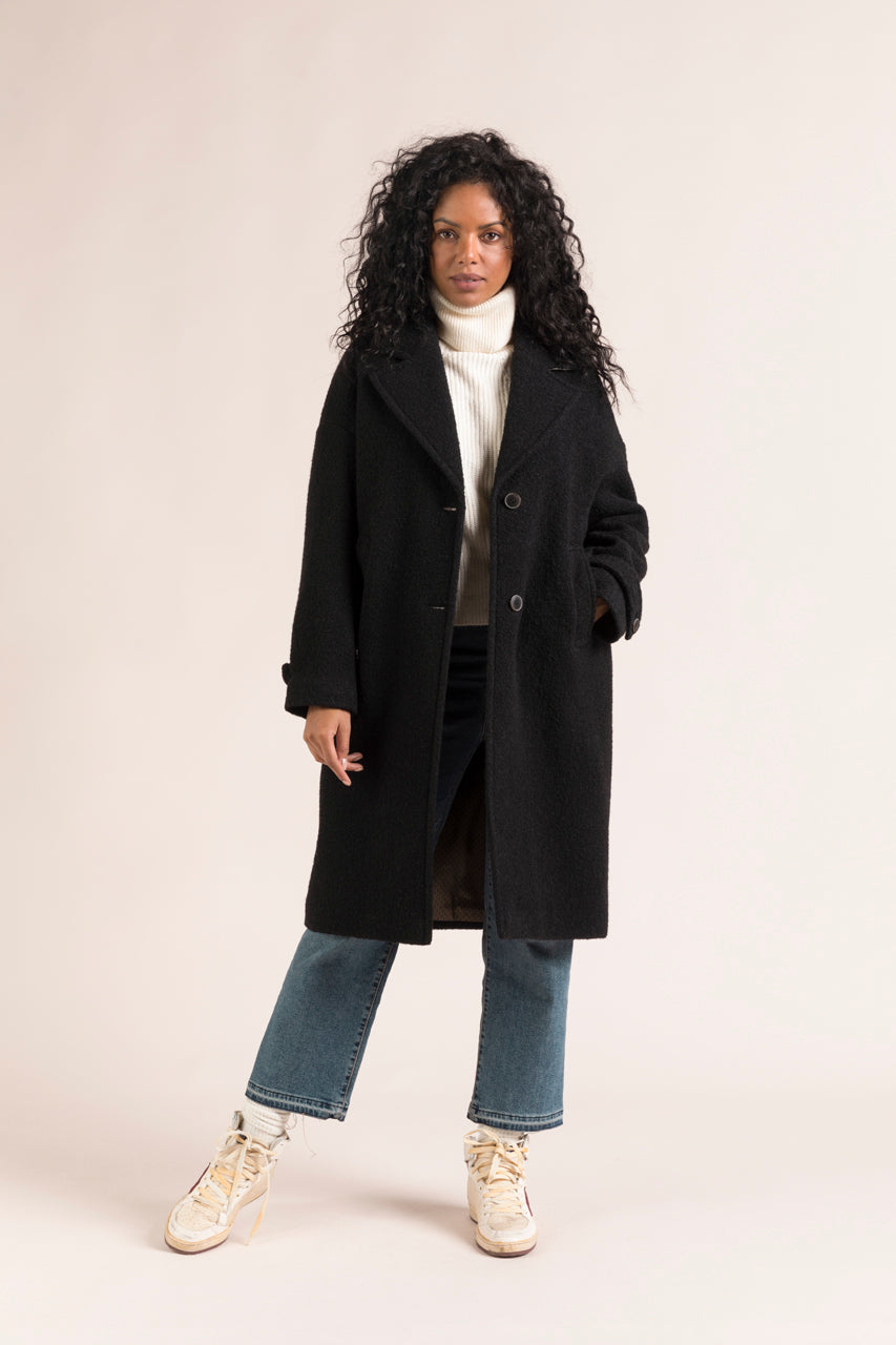 MOLINOT coat-Long oversized coat in black virgin wool