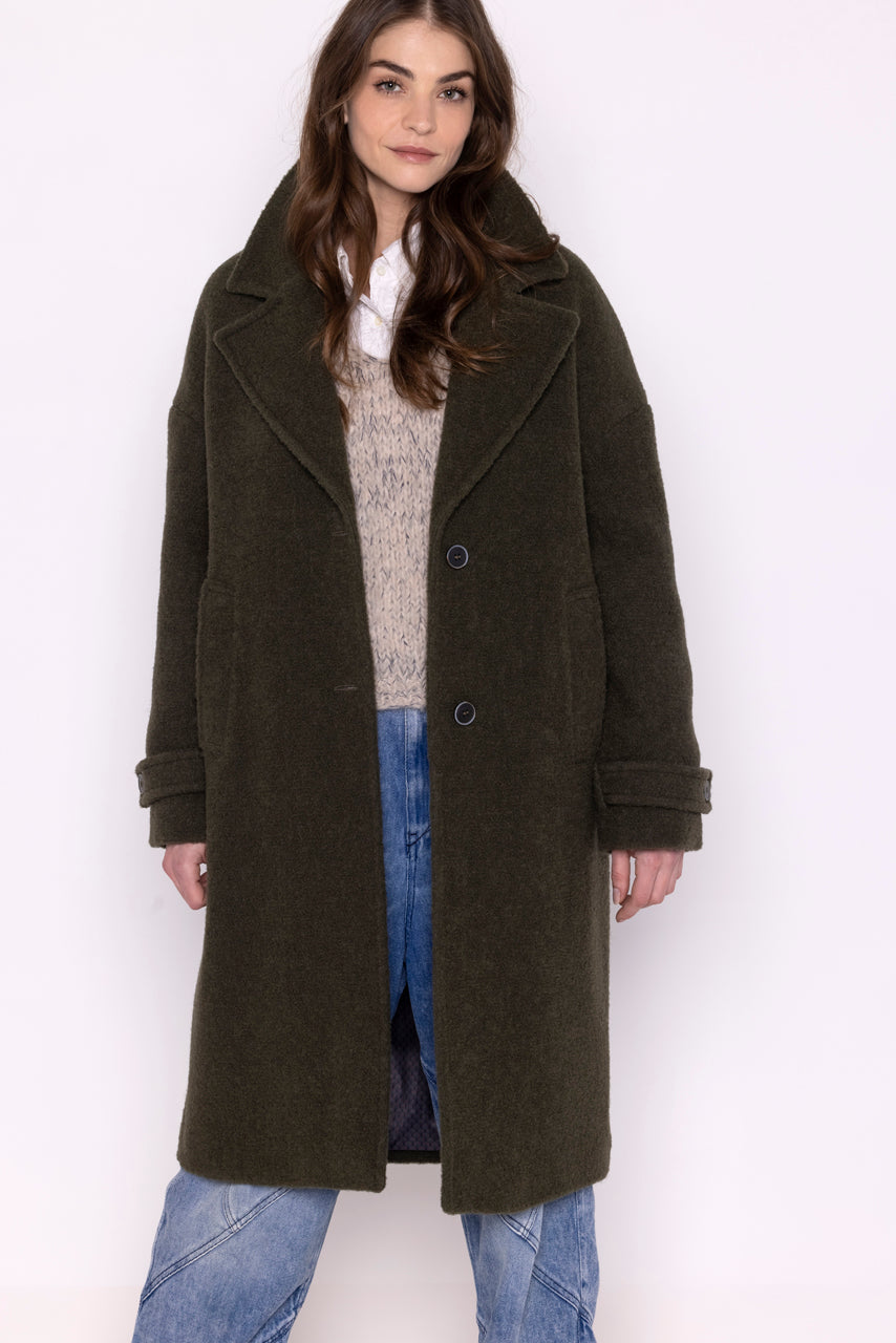 MOLINOT coat-Long oversized coat in khaki virgin wool