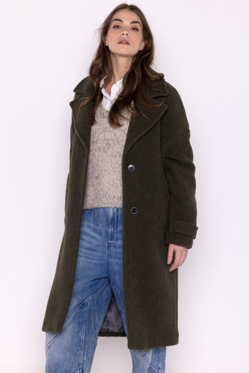 MOLINOT coat-Long oversized coat in khaki virgin wool