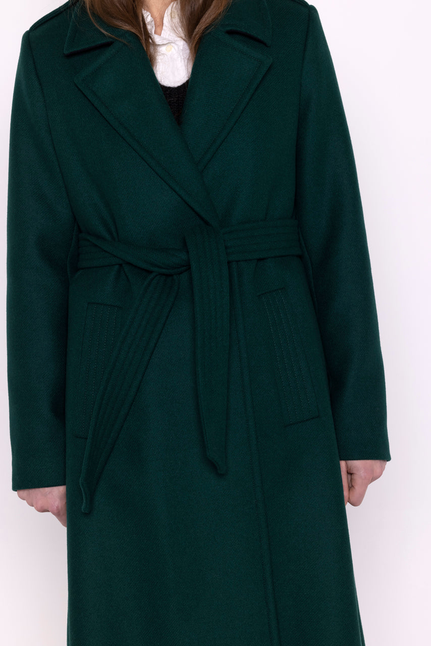 Green belted wool coat hotsell