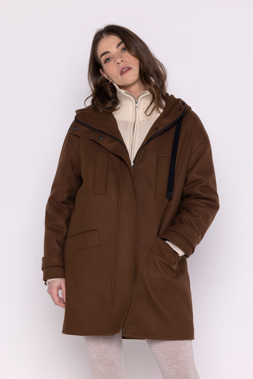 ROANNE Parka-Oversized padded parka in brown wool cloth