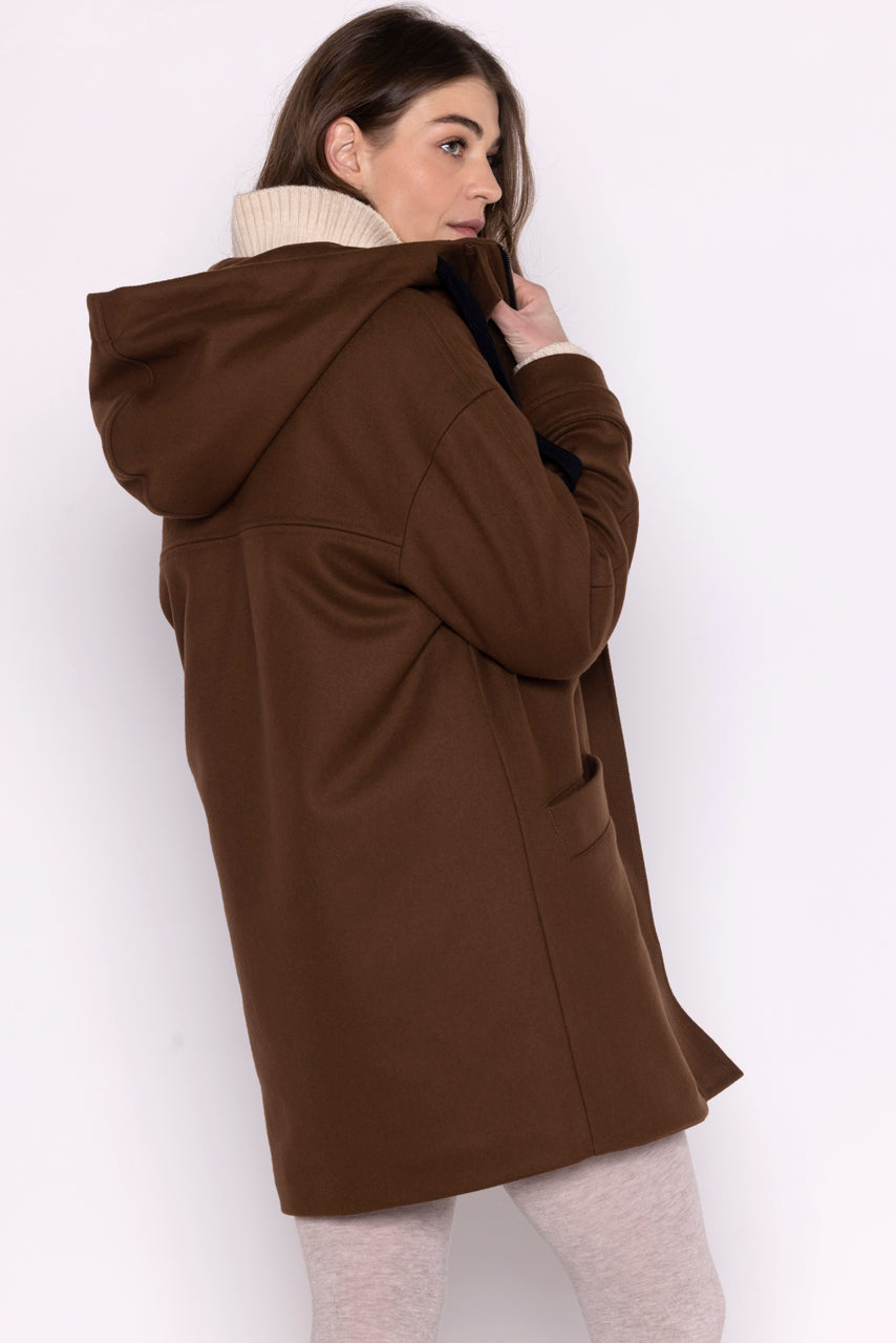 ROANNE Parka-Oversized padded parka in brown wool cloth