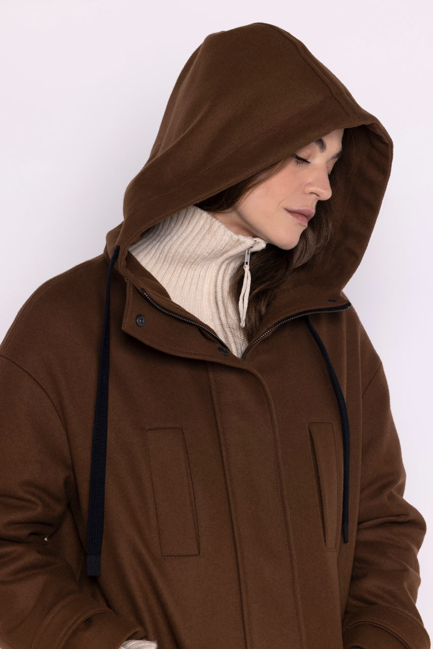 ROANNE Parka-Oversized padded parka in brown wool cloth