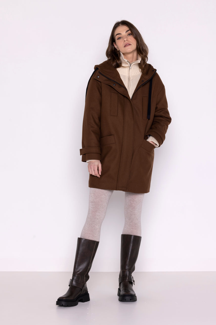 ROANNE Parka-Oversized padded parka in brown wool cloth