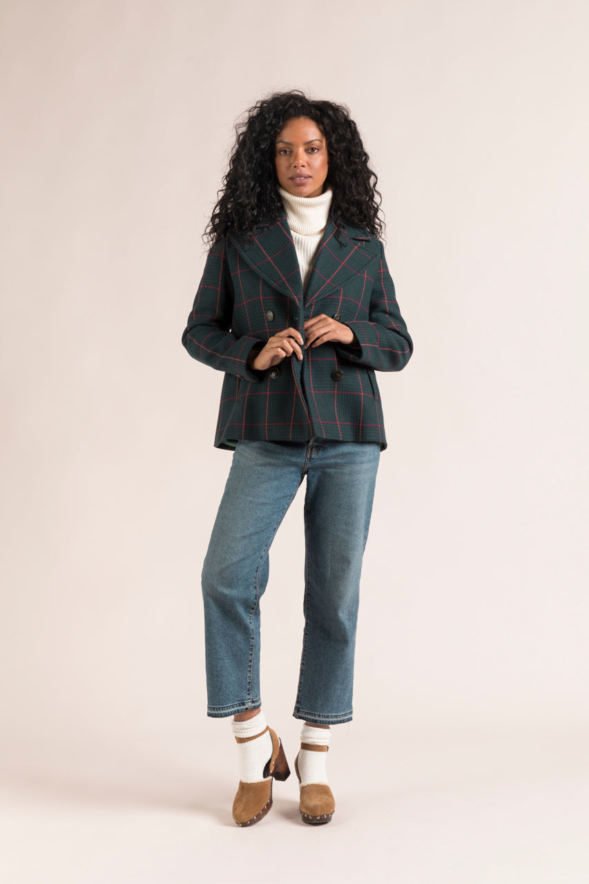 BOISSET pea coat-Authentic fancy check pea coat