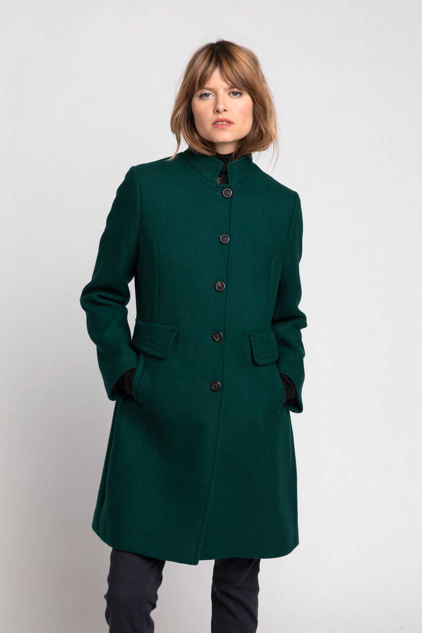 FLEURIE coat-Preppy coat in green woolen cloth