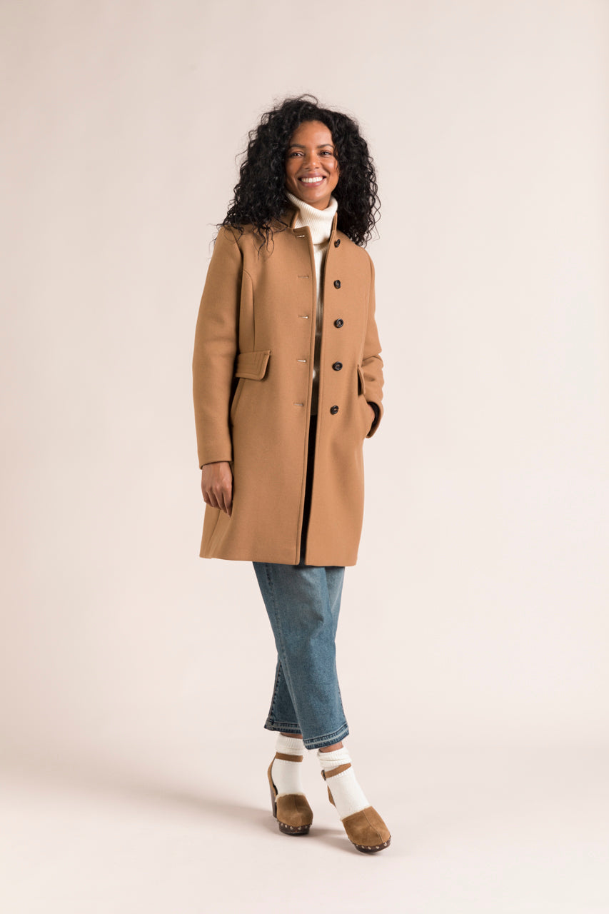 FLEURIE coat-Preppy coat in camel wool cloth